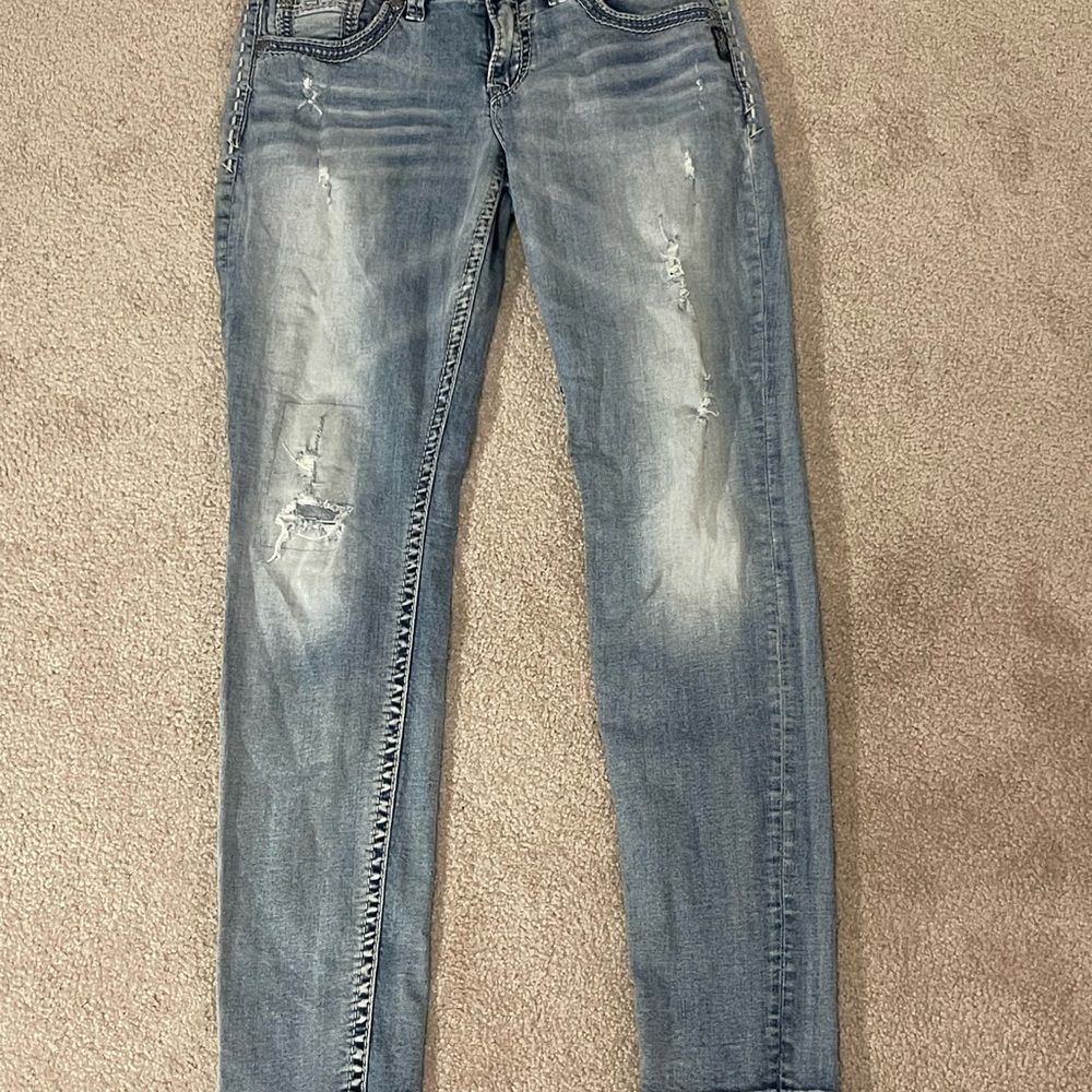 Silver Jeans Light Blue Distressed Skinny Jeans